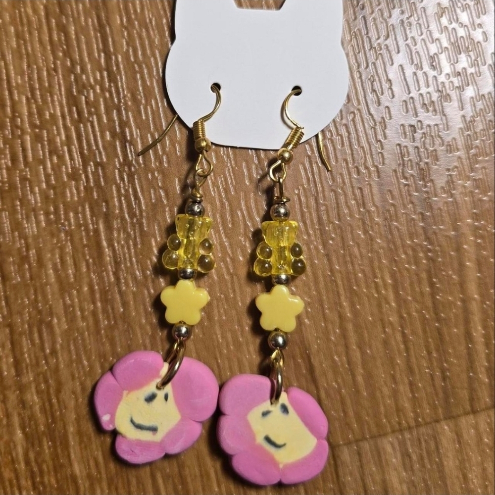 Pink and Yellow Kandi Earrings